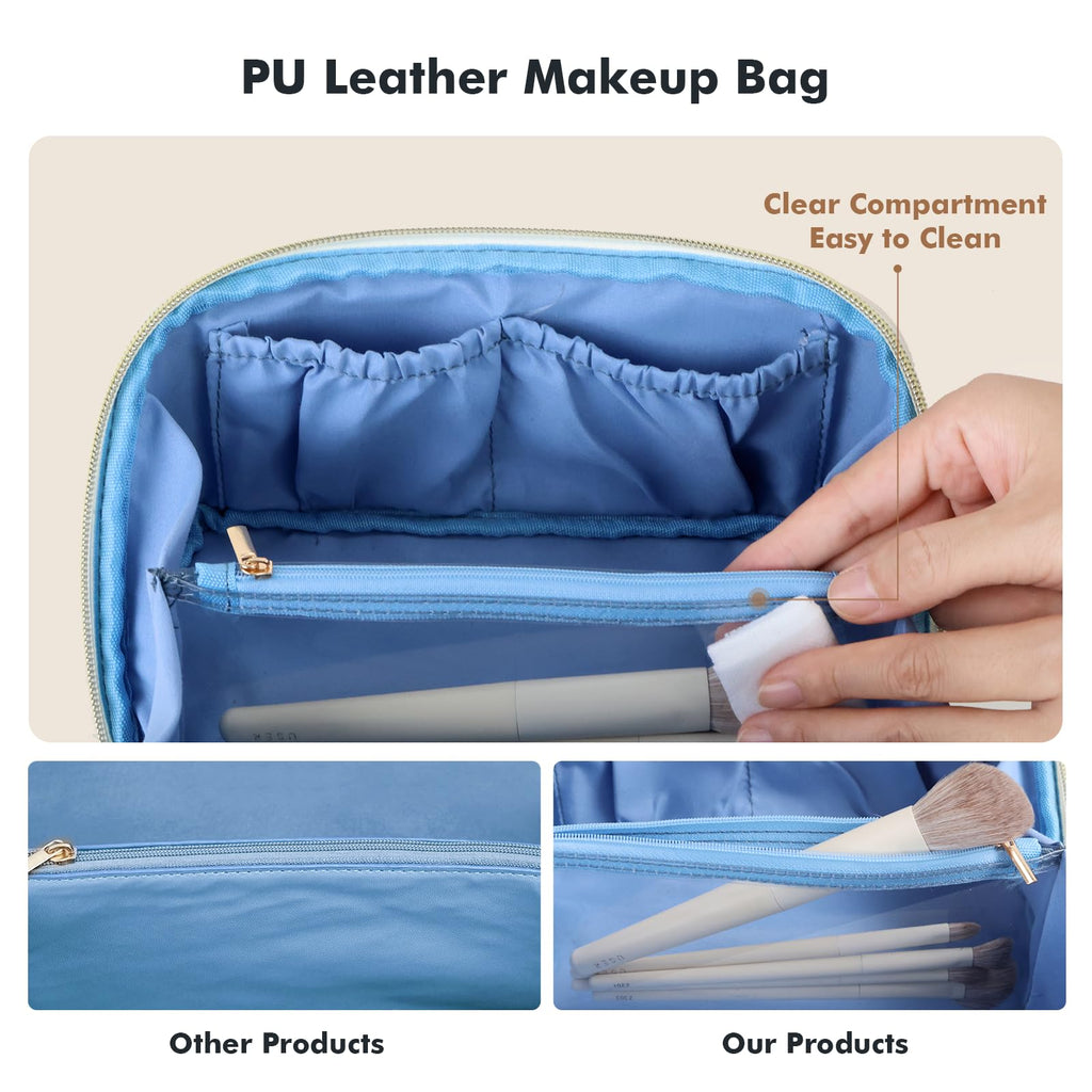 Prite Kosmetiktasche Reise Make Up Tasche mit Pinsel-Fächer, Beige, L