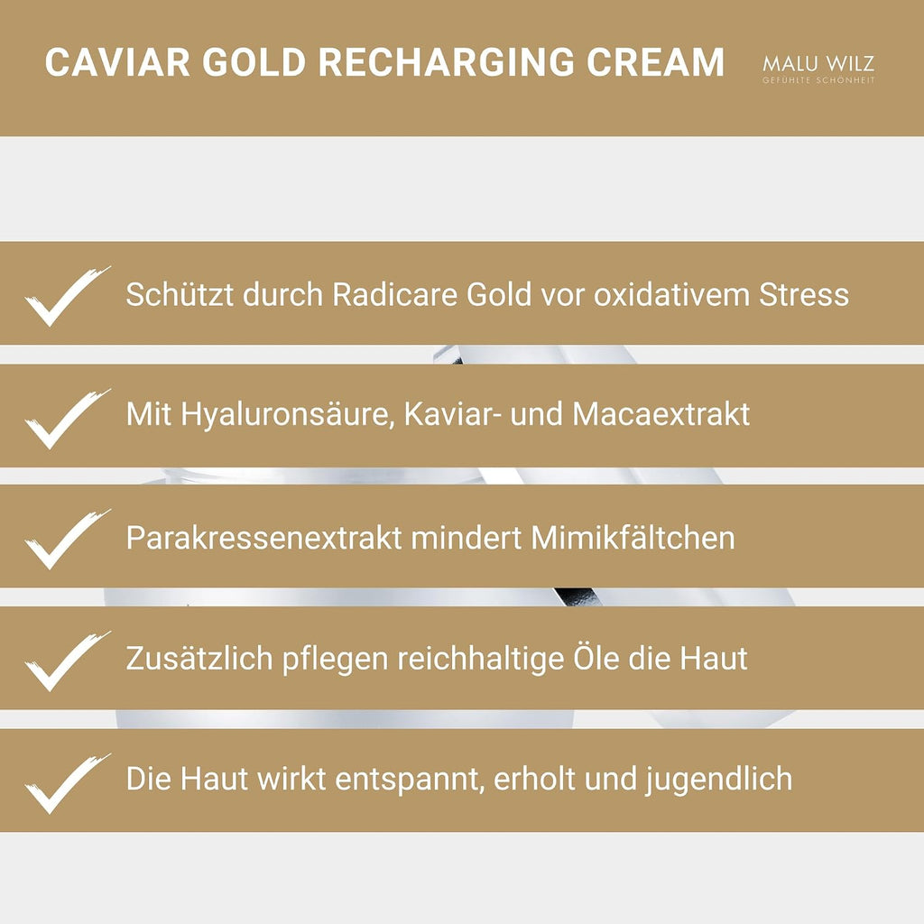 Malu Wilz Caviar Gold Recharging Cream 50ml I Gesichtscreme Damen I Pflegende, feuchtigkeitsspendende Anti Falten Creme I Verlangsamt die Hautalterung