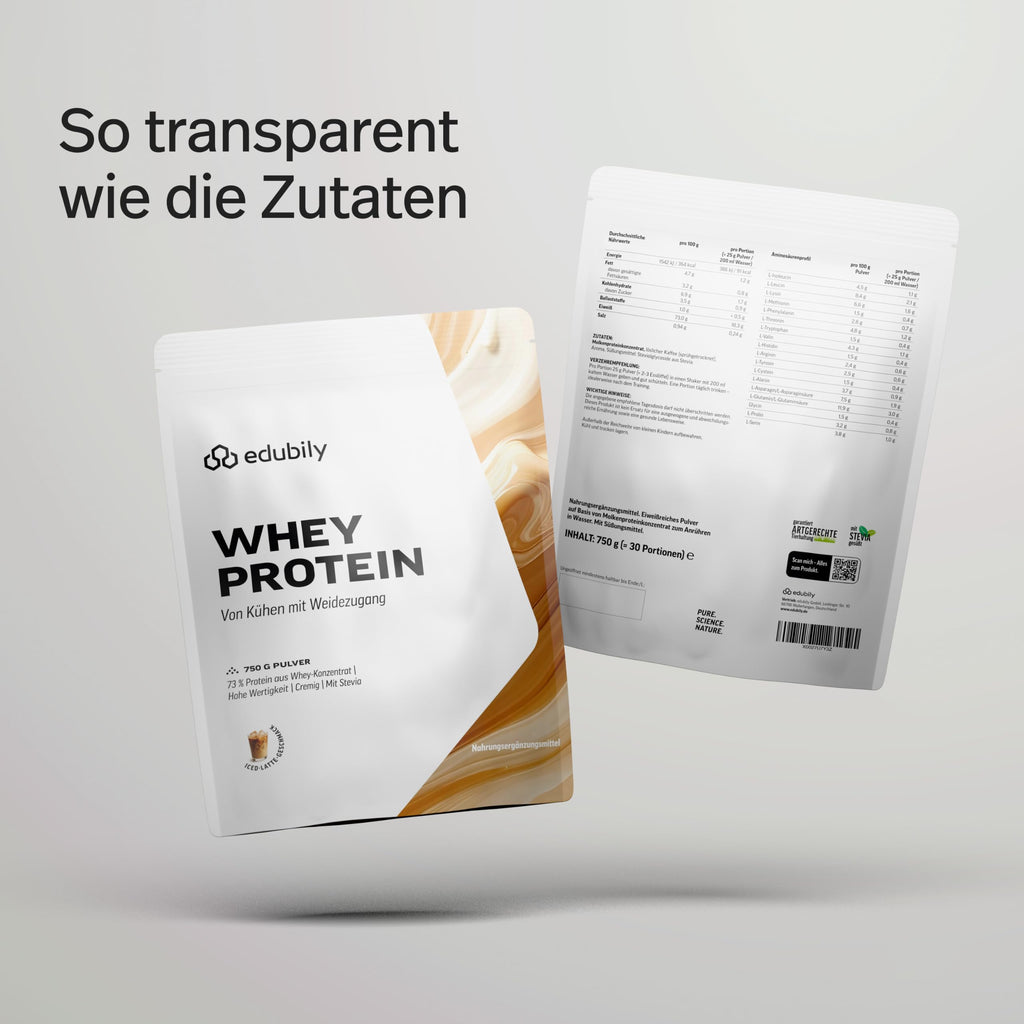 edubily® Whey Protein Konzentrat - Aus Milch von Kühen mit Weidezugang - Ohne Zucker & mit Stevia gesüßt - Optimale Löslichkeit - Made in Germany (750 g, Vanille)