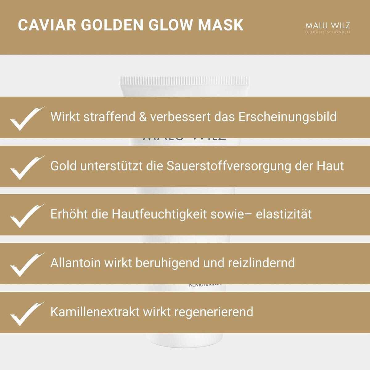 Malu Wilz Caviar Golden Glow Mask 50ml I Gesichtsmaske Frauen I Feuchtigkeitsspendende Face Mask mit Kaviar Extrakt & Gold I Revitalisiert müde Haut