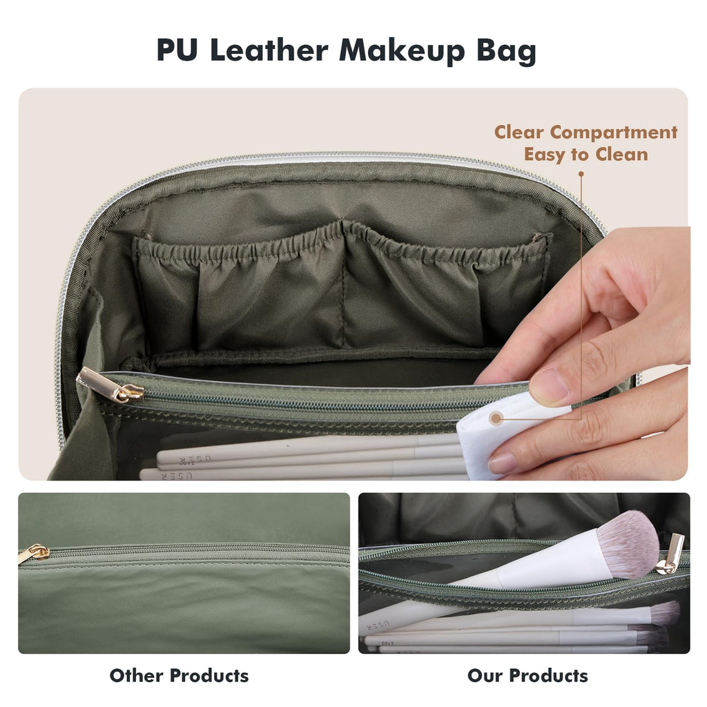 Prite Kosmetiktasche Reise Make Up Tasche mit Pinsel-Fächer, Beige, L
