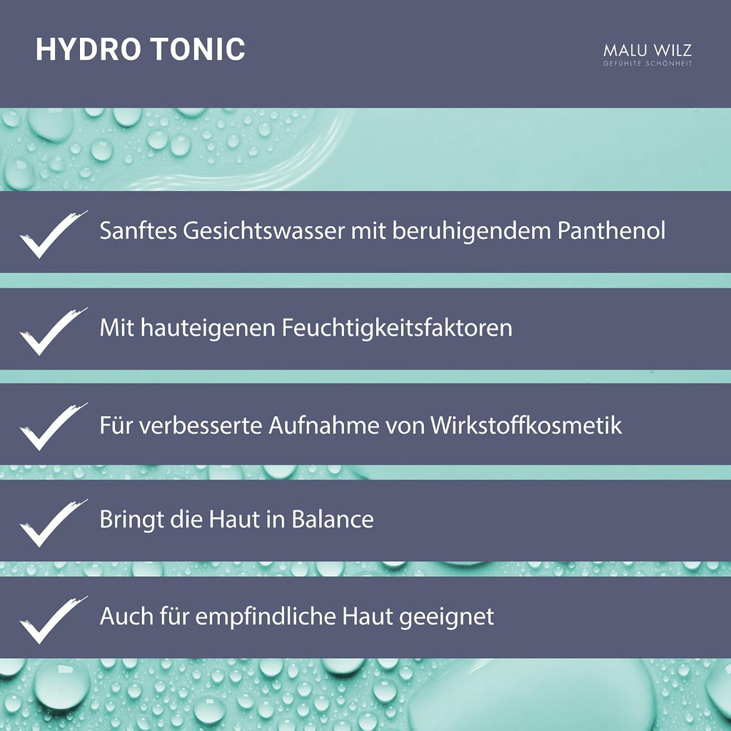 Malu Wilz Hydro Tonic 200 ml I Sanftes Pflege-Gesichtswasser mit beruhigendem Panthenol I Skincare für empfindliche Haut I Ohne Alkohol I Vegan