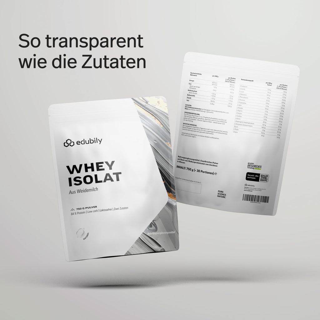 edubily® Whey Protein Isolat - Laktosefrei - Sehr gut lösliches Eiweißpulver ohne Kohlenhydrate & Zucker - Aus irischer Weidehaltung (750 g, Kakao mit Stevia)