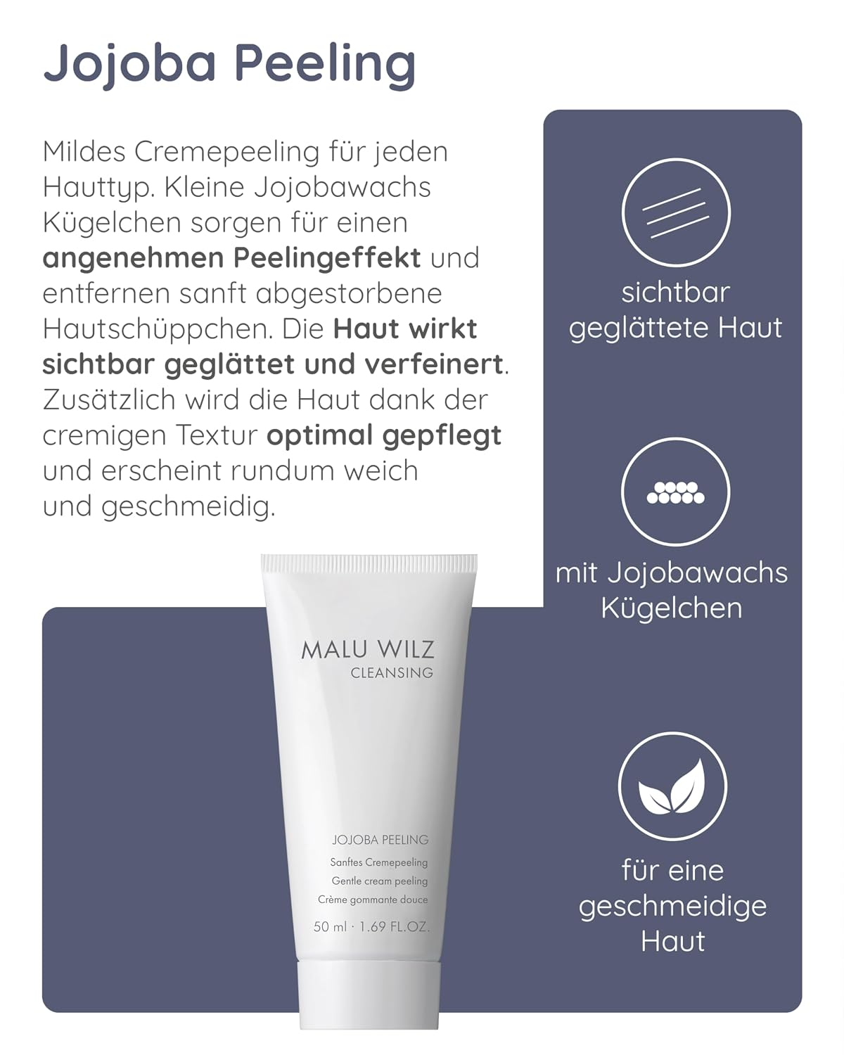 Malu Wilz Jojoba Peeling 50ml I Gesichtspeeling für jeden Hauttyp I Skincare Jojobawachs-Kügelchen für angenehmen Peelingeffekt I Glättet die Haut