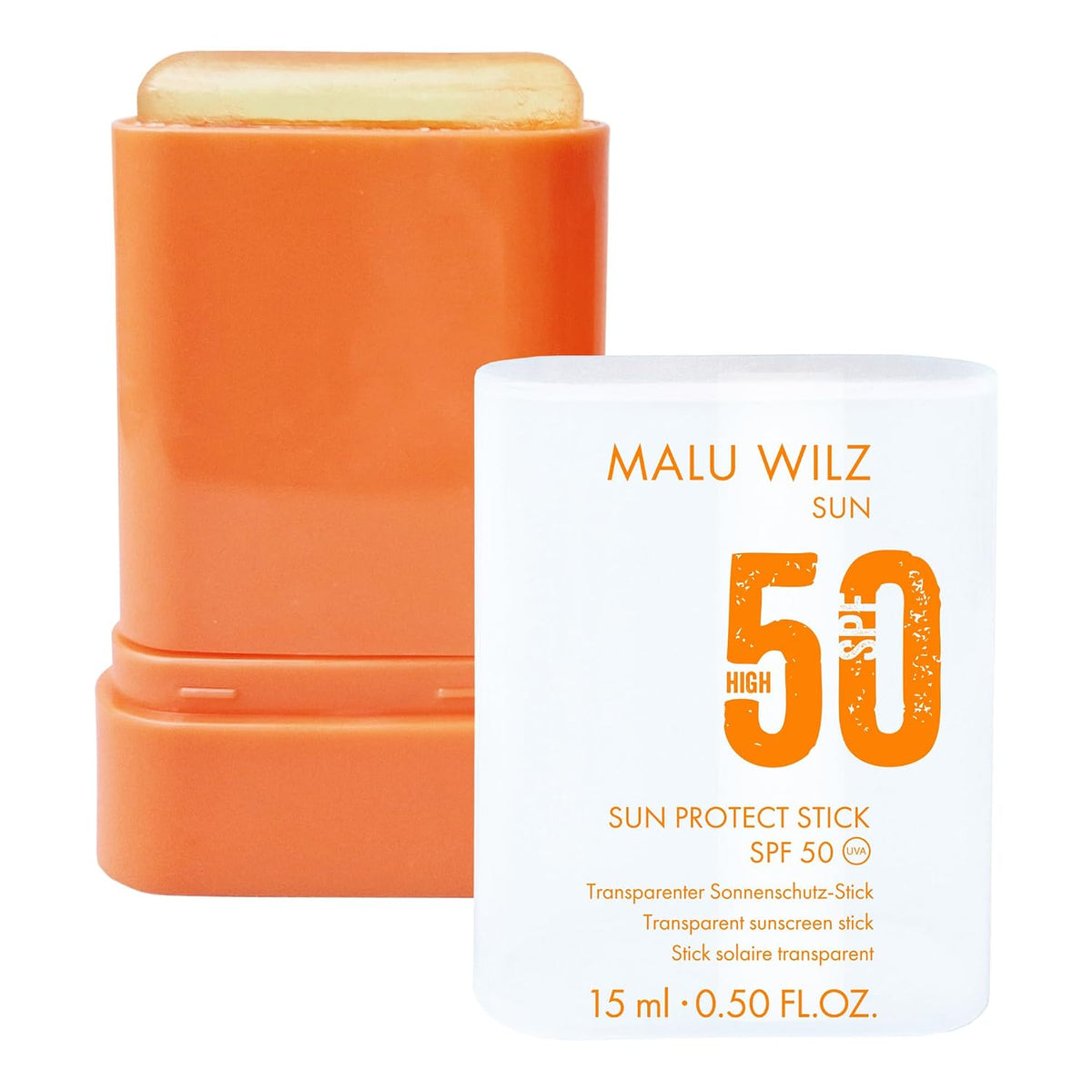 MALU WILZ SUN PROTECT STICK SPF 50 – Transparenter Sonnenschutz für Gesicht & Körper, vegan & korallenfreundlich, feuchtigkeitsspendend mit Sonnenblumenöl & Vitamin E, für alle Hauttypen