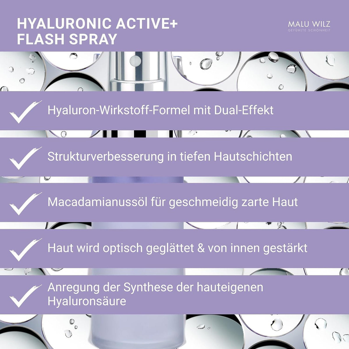 Malu Wilz Hyaluronic Active + Flash Spray 30 ml I Erfrischende Skincare Gesichtspflege-Serum mit Hyaluron-Wirkstoff-Formel mit Dual-Effekt I Booster I Vegan