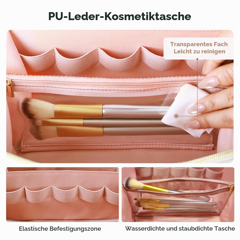 Prite Kosmetiktasche Reise Make Up Tasche mit Pinsel-Fächer, Beige, L