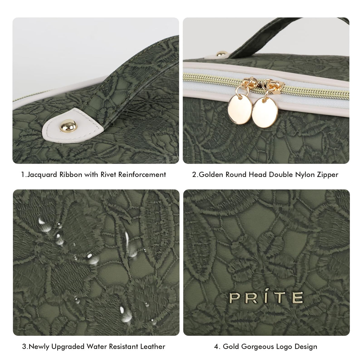 Prite Kosmetiktasche Reise Make Up Tasche mit Pinsel-Fächer, Beige, L