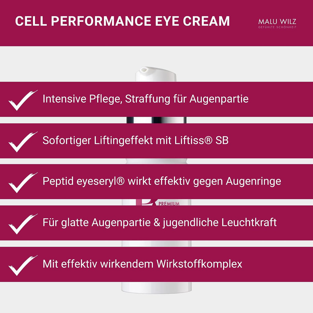 Malu Wilz Premium Aging Cell Performance Eye Cream 15ml I Anti Aging Augencreme gegen Falten und Augenringe I Augenpflege für beanspruchte Augenpartien