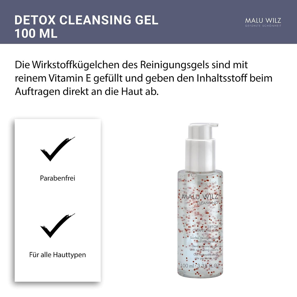 Malu Wilz Detox Cleansing Gel 100ml I Skincare Reinigungsgel für die gründliche & milde Gesichtsreinigung I Gesichtsreiniger mit Vitamin E I Vegan