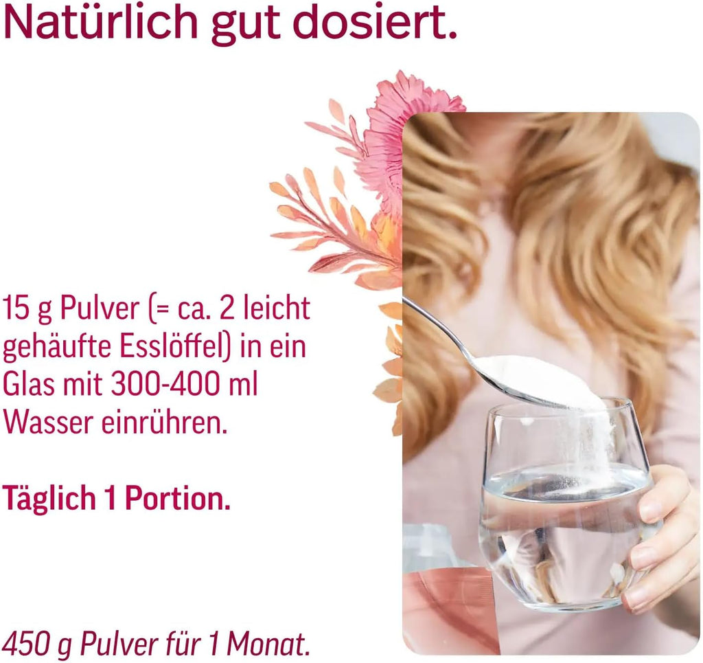 edubily® Kollagen Shine Drink – Beauty-Drink mit Kollagen Hydrolysat aus Weidehaltung, Hyaluronsäure, Vitamin E, Q10 & Biotin (450 g, Pur)