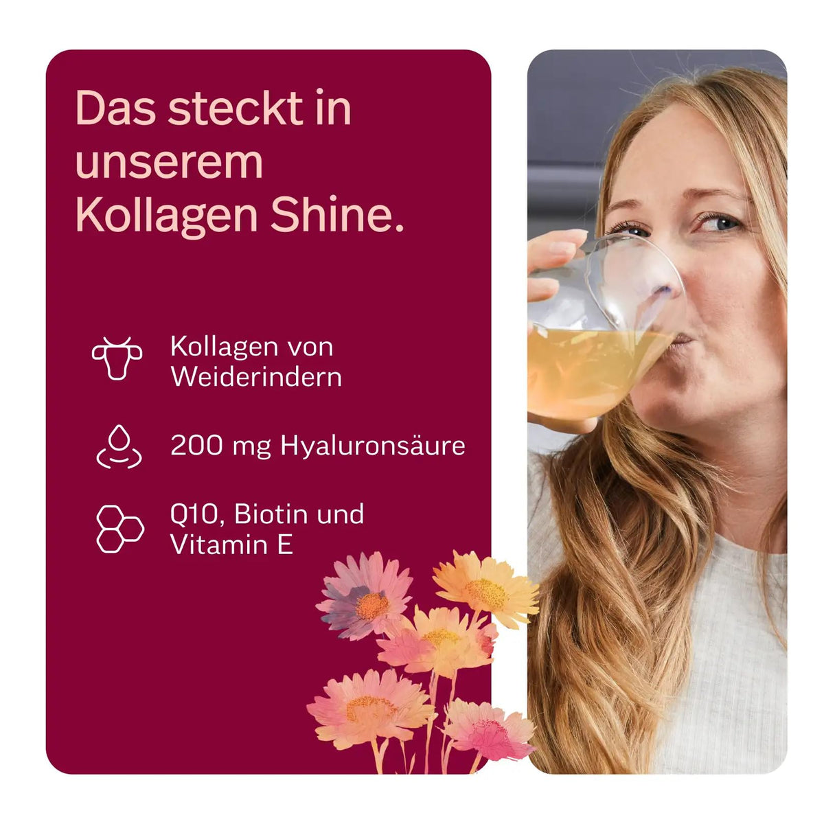 edubily® Kollagen Shine Drink – Beauty-Drink mit Kollagen Hydrolysat aus Weidehaltung, Hyaluronsäure, Vitamin E, Q10 & Biotin (450 g, Pur)