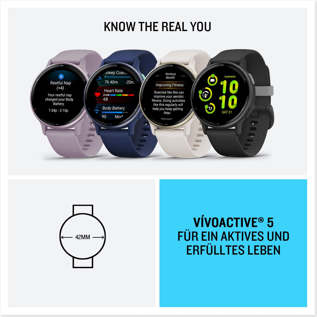 Garmin Vivoactive 5, 42 mm, GPS-Fitness-Smartwatch, Elfenbein Cremegold