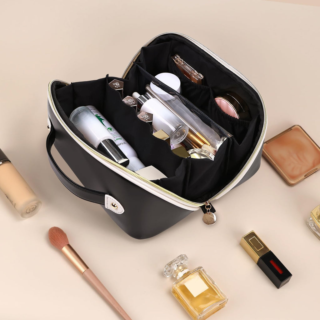 Prite Kosmetiktasche Reise Make Up Tasche mit Pinsel-Fächer, Beige, L