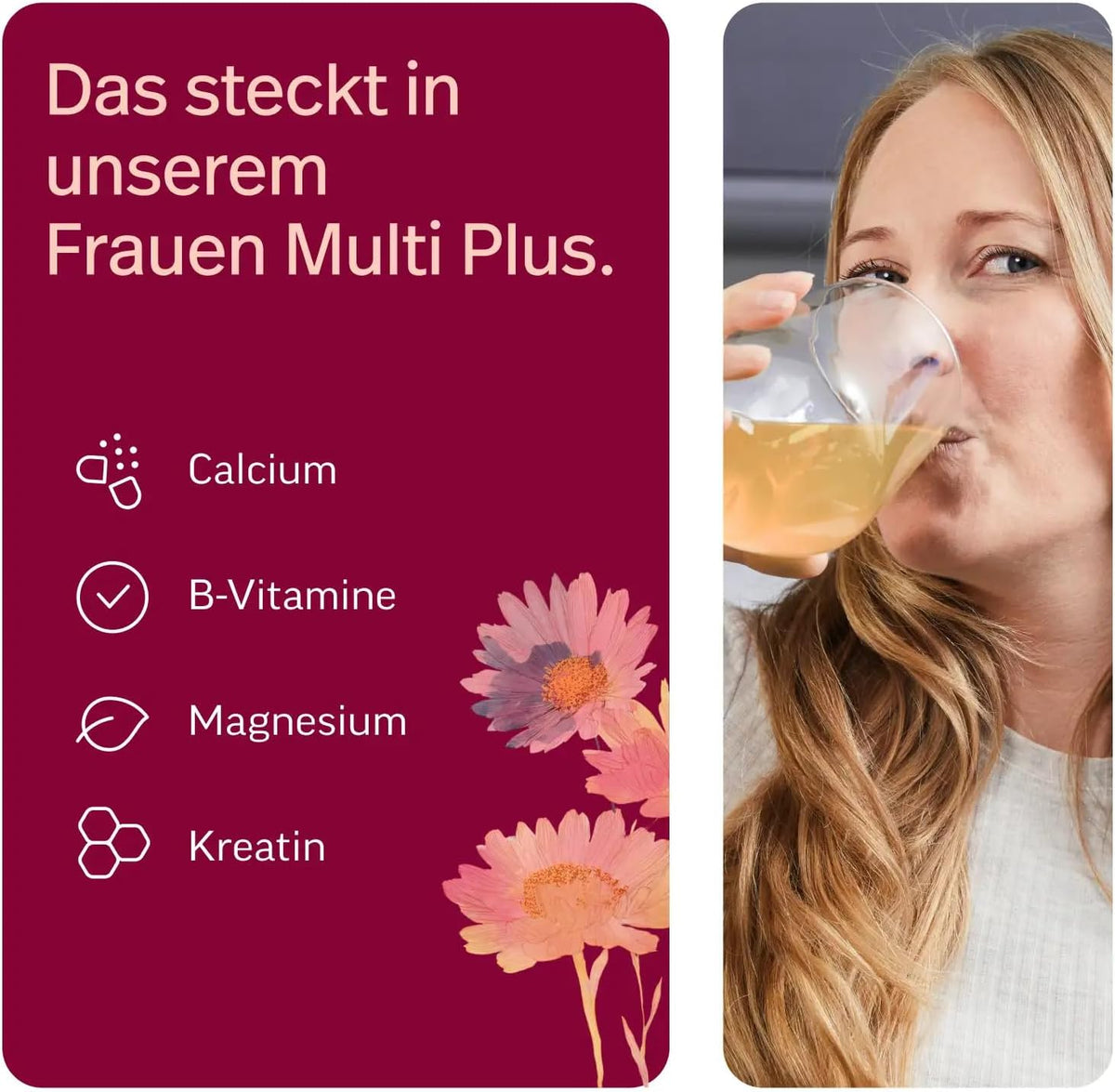 edubily® Frauen Multi Plus – Multivitamin & Mineralstoff-Drink für Frauen - Mit Calcium, Magnesium, Zink, Vitamin D & B-Vitaminen, Kreatin, Q10 & Kollagen - Zuckerfrei (360 g, Maracuja)
