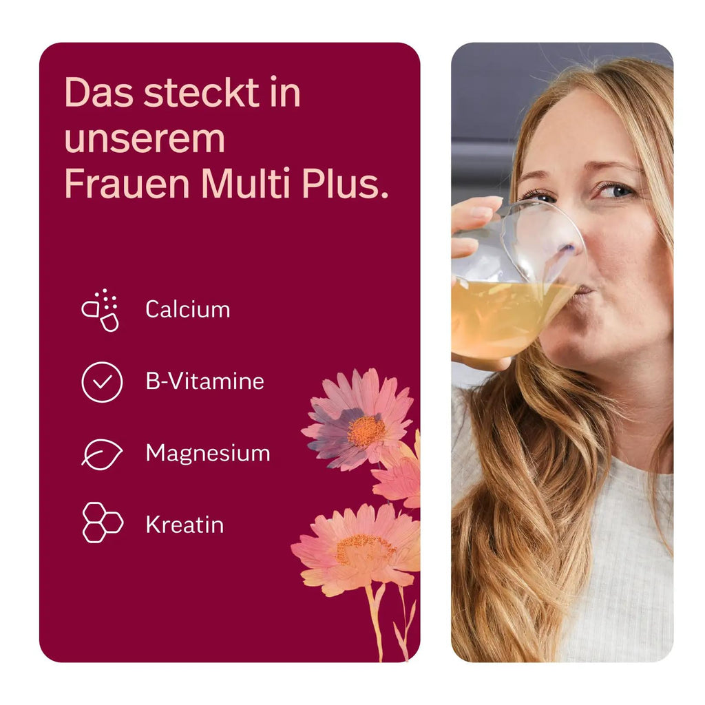 edubily® Frauen Multi Plus – Multivitamin & Mineralstoff-Drink für Frauen - Mit Calcium, Magnesium, Zink, Vitamin D & B-Vitaminen, Kreatin, Q10 & Kollagen - Zuckerfrei (360 g, Maracuja)
