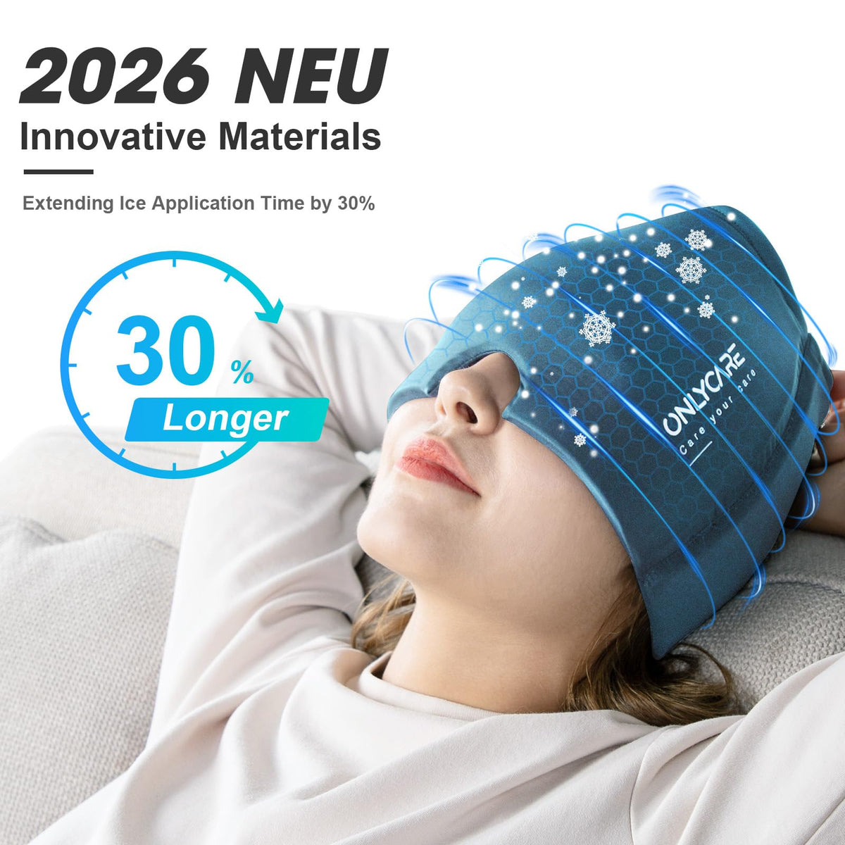 ONLYCARE Migräne Maske, Upgraded Kühlmaske Schlafmaske Kühlmütze Kühlhaube