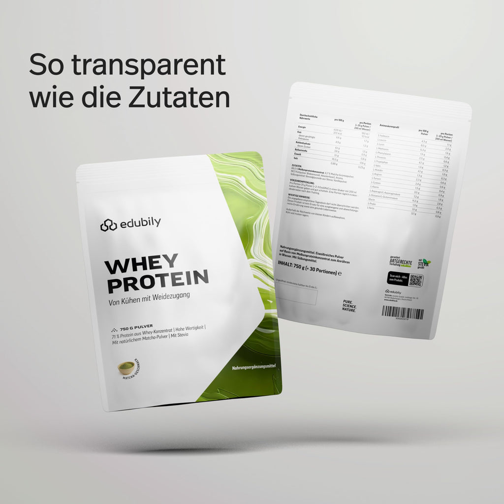 edubily® Whey Protein Konzentrat - Aus Milch von Kühen mit Weidezugang - Ohne Zucker & mit Stevia gesüßt - Optimale Löslichkeit - Made in Germany (750 g, Vanille)