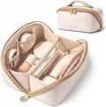 Prite Kosmetiktasche Reise Make Up Tasche mit Pinsel-Fächer, Beige, L