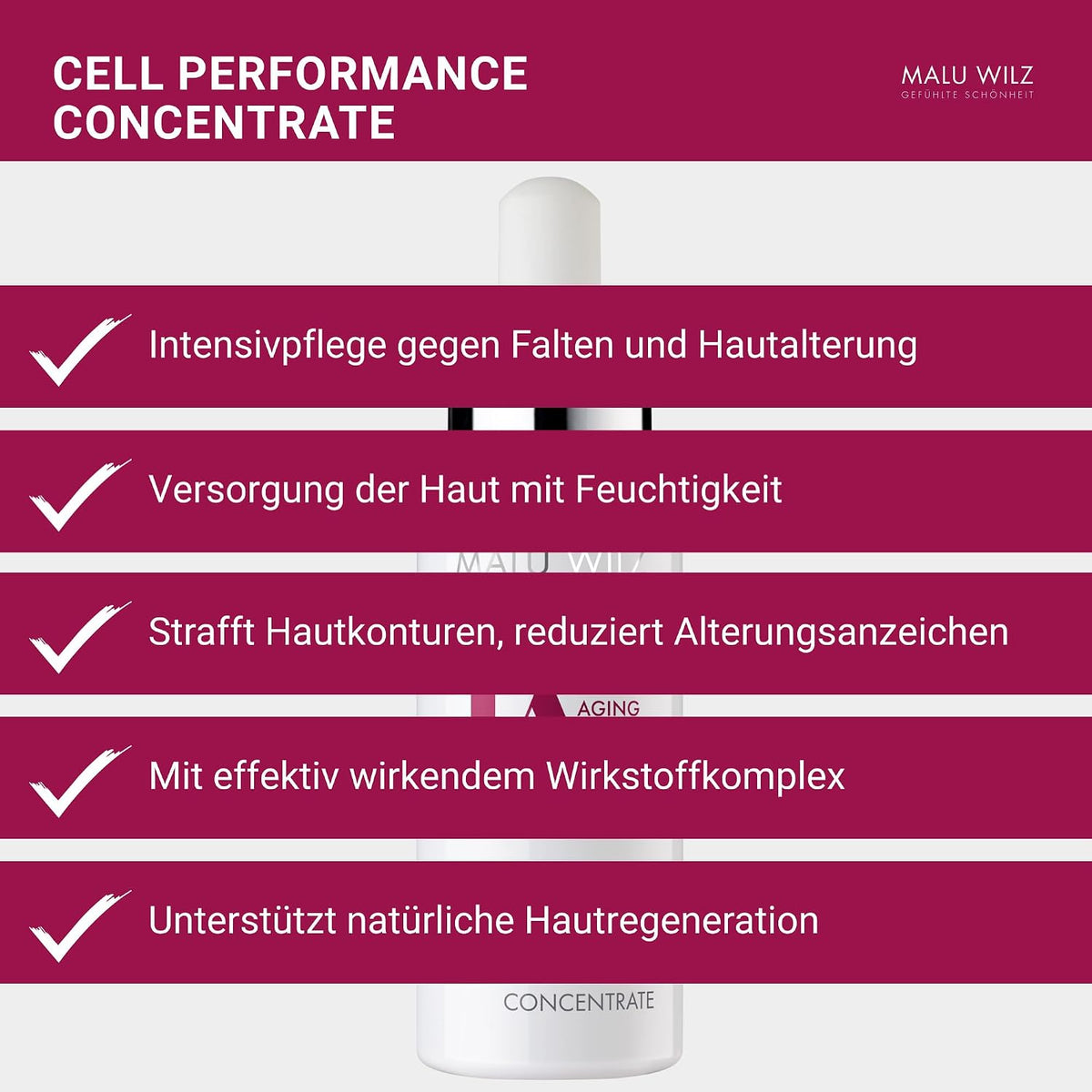 Malu Wilz Premium Aging Cell Performance Concentrate 30ml I Anti Aging Gel Konzentrat I Gründliche Gesichtspflege für die natürliche Hautregeneration