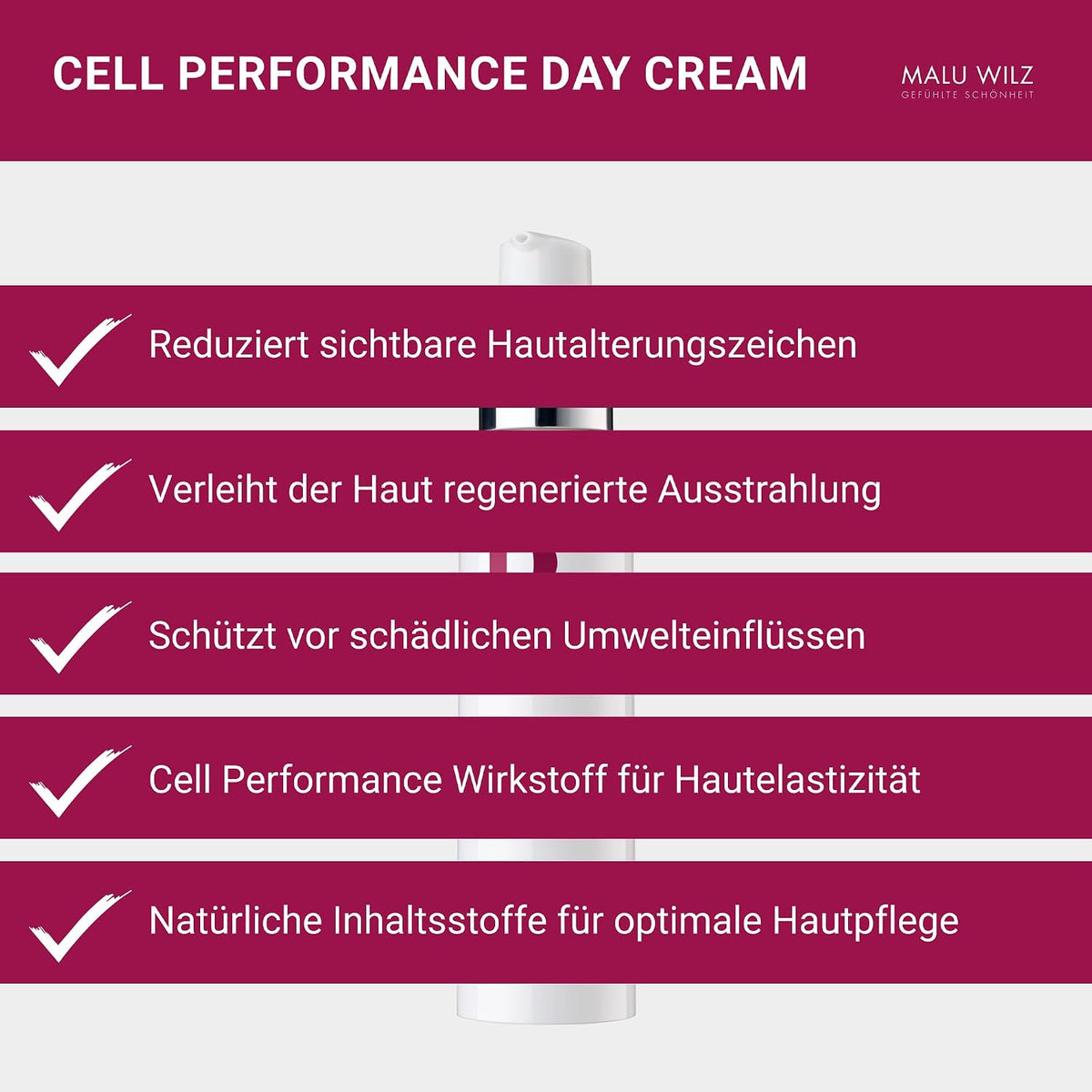Malu Wilz Premium Aging Cell Performance Day Cream 50ml I Anti Aging Gesichtspflege für trockene Haut I Feuchtigkeitscreme zur natürlichen Hautregeneration