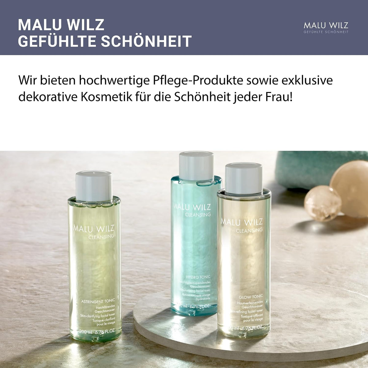Malu Wilz Astringent Tonic 200 ml I Gesichtswasser mit Hefeproteinen & erfrischendem Pfefferminzöl I Skincare After Shave I Ohne Alkohol I Vegan