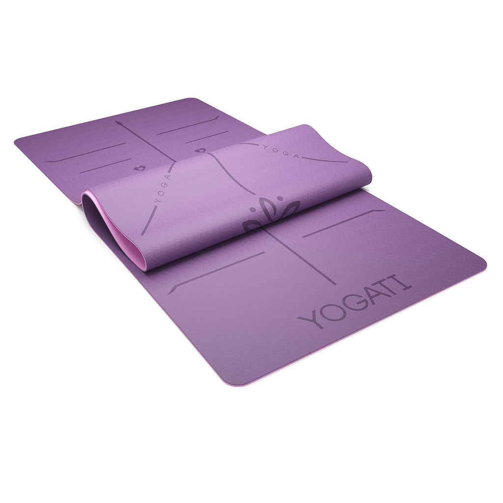 YOGATI Yogamatte rutschfest Schadstofffrei, mit Tragegurt. Yoga Matte mit Ausrichtungslinien. Ideal Yogamatten als Gymnastikmatte, Sportmatte, Fitnessmatte, Jogamatte - Yoga mat
