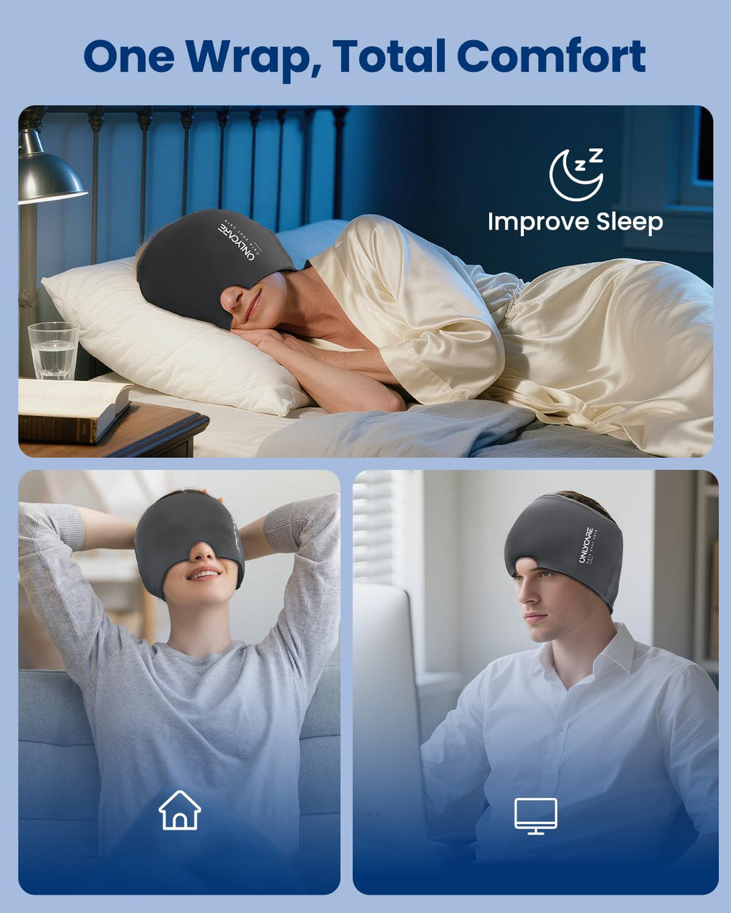 ONLYCARE Migräne Maske, Upgraded Kühlmaske Schlafmaske Kühlmütze Kühlhaube