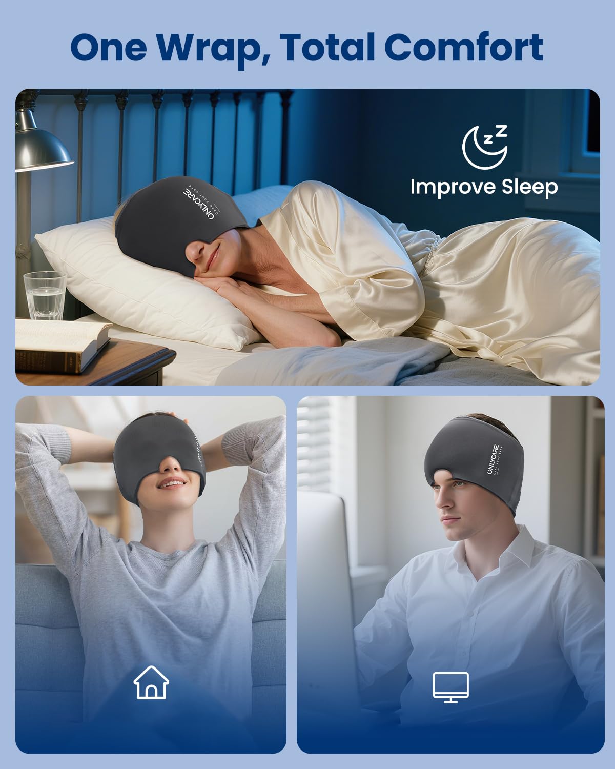 ONLYCARE Migräne Maske, Upgraded Kühlmaske Schlafmaske Kühlmütze Kühlhaube