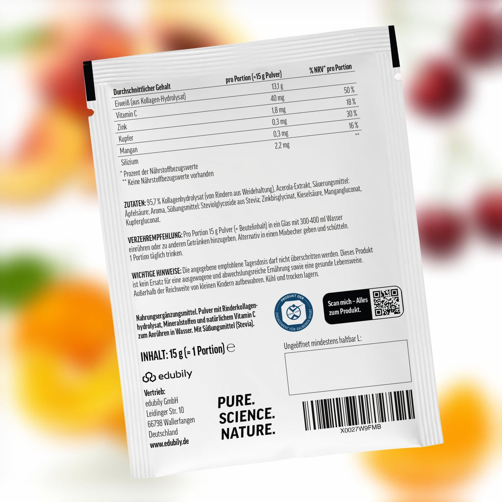 edubily® Kollagen-Hydrolysat - Kollagen Pulver als hochwertige Proteinergänzung im Alltag - aus Weidehaltung, Vitamin C, Zink, Kupfer, Mangan & Kieselsäure - 1 Portion täglich (750 g, ohne Geschmack)