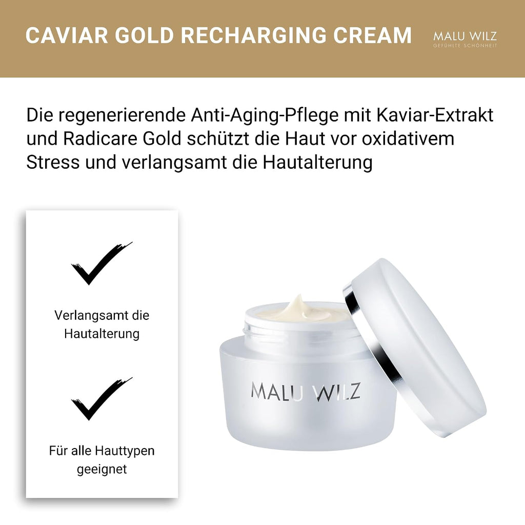 Malu Wilz Caviar Gold Recharging Cream 50ml I Gesichtscreme Damen I Pflegende, feuchtigkeitsspendende Anti Falten Creme I Verlangsamt die Hautalterung