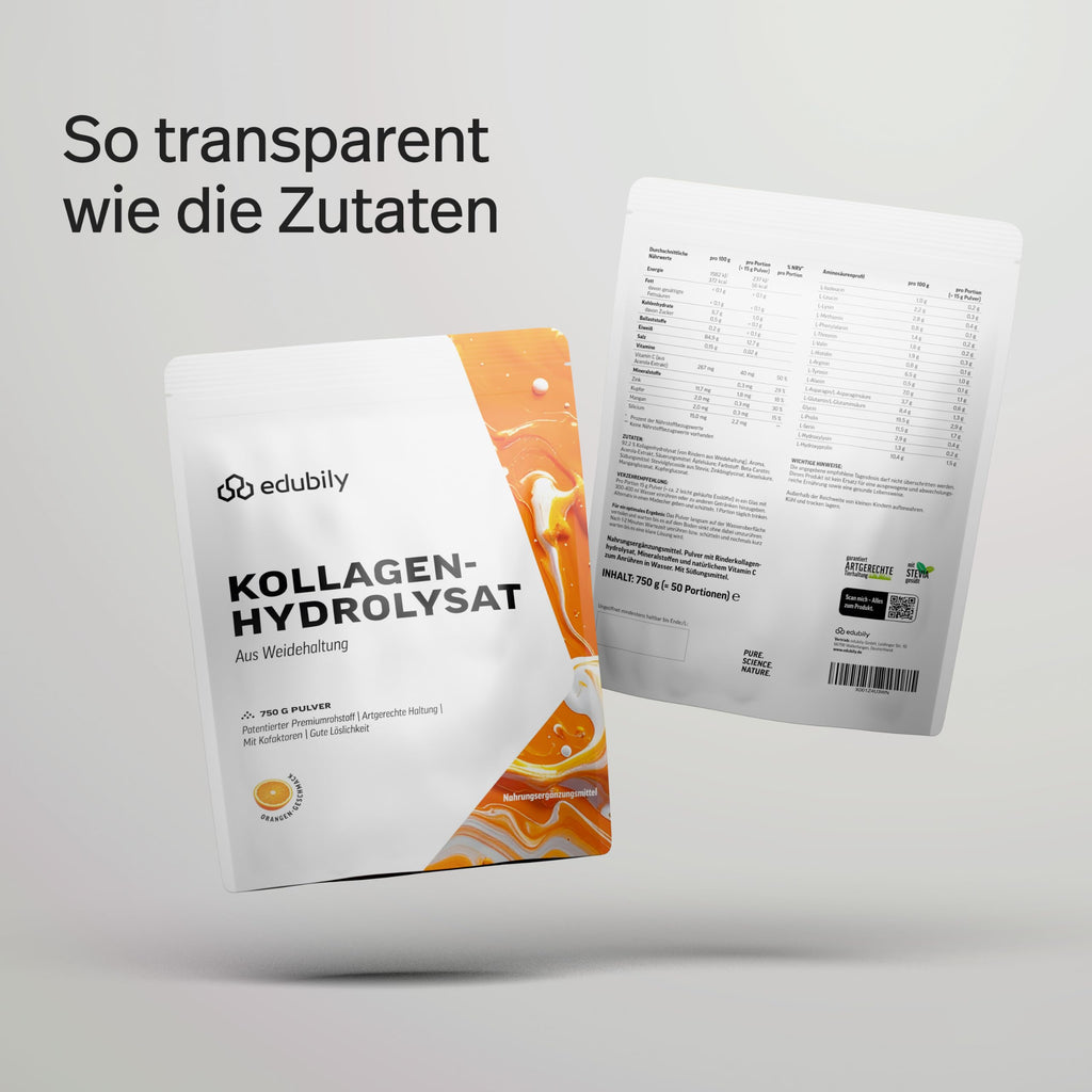 edubily® Kollagen-Hydrolysat - Kollagen Pulver als hochwertige Proteinergänzung im Alltag - aus Weidehaltung, Vitamin C, Zink, Kupfer, Mangan & Kieselsäure - 1 Portion täglich (750 g, ohne Geschmack)