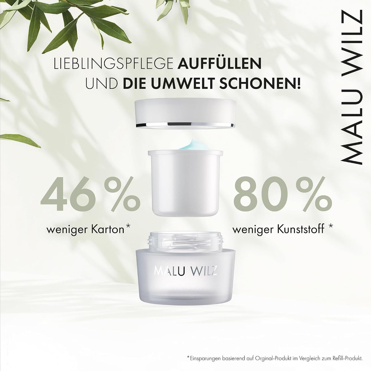 MALU WILZ HYDRO GLOW MOISTURE CREAM 50 ml – 24h Feuchtigkeitscreme mit Aquaporin, NMF, Jojobaöl & Panthenol – für normale bis trockene Haut – inkl. Refill