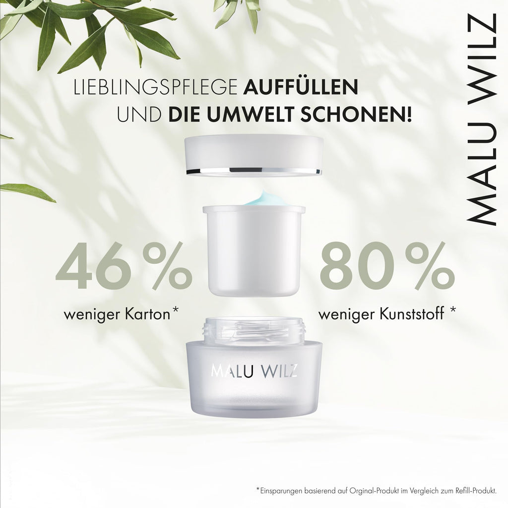 MALU WILZ HYDRO GLOW MOISTURE CREAM 50 ml – 24h Feuchtigkeitscreme mit Aquaporin, NMF, Jojobaöl & Panthenol – für normale bis trockene Haut – inkl. Refill