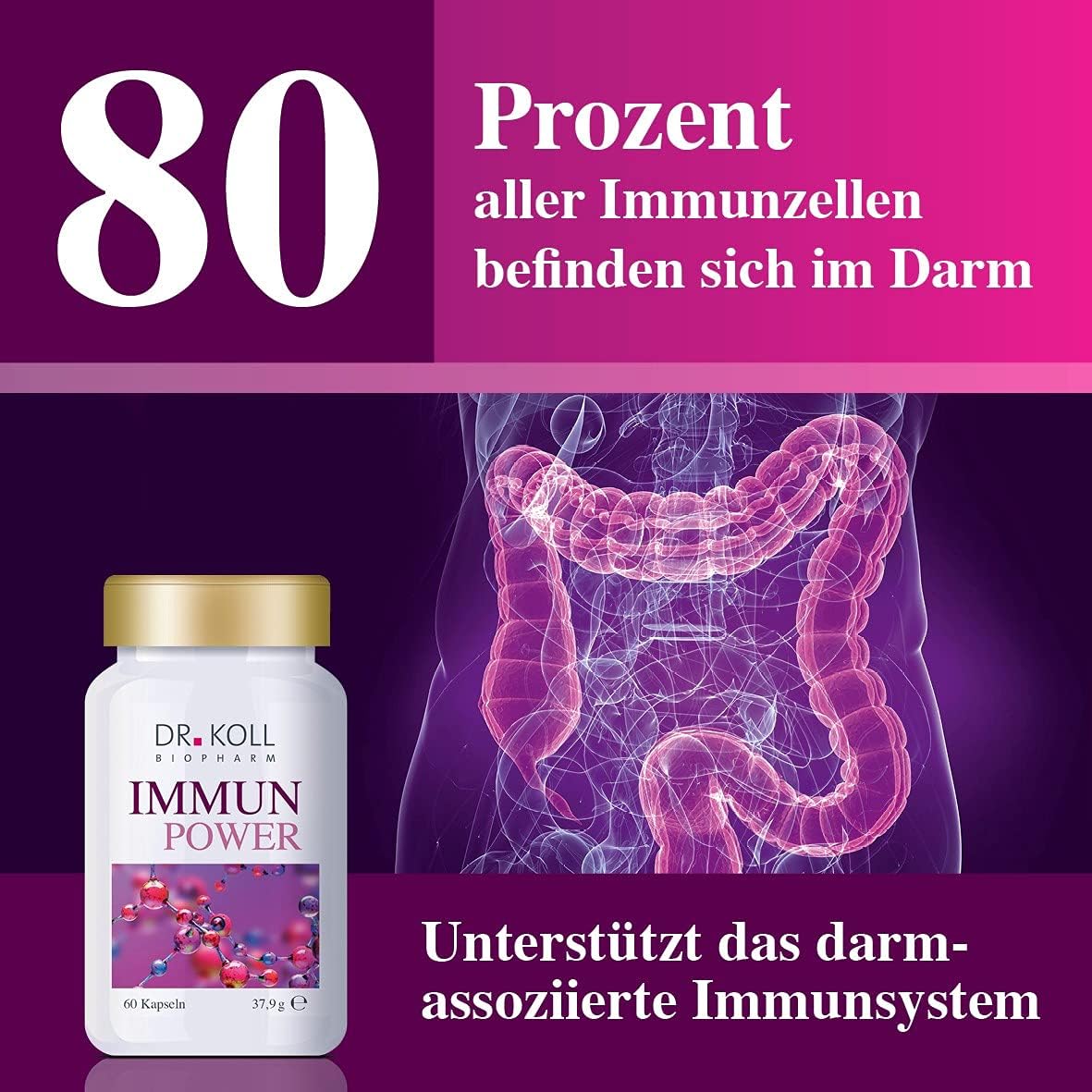 Immun Power Dr. Koll - Nahrungsergänzungsmittel zur Stärkung des Immunsystems mit u.a. Vitamin C, D, Zink und Antioxidantien | 60 hochdosierte Kapseln | vegan und ohne Gelantine