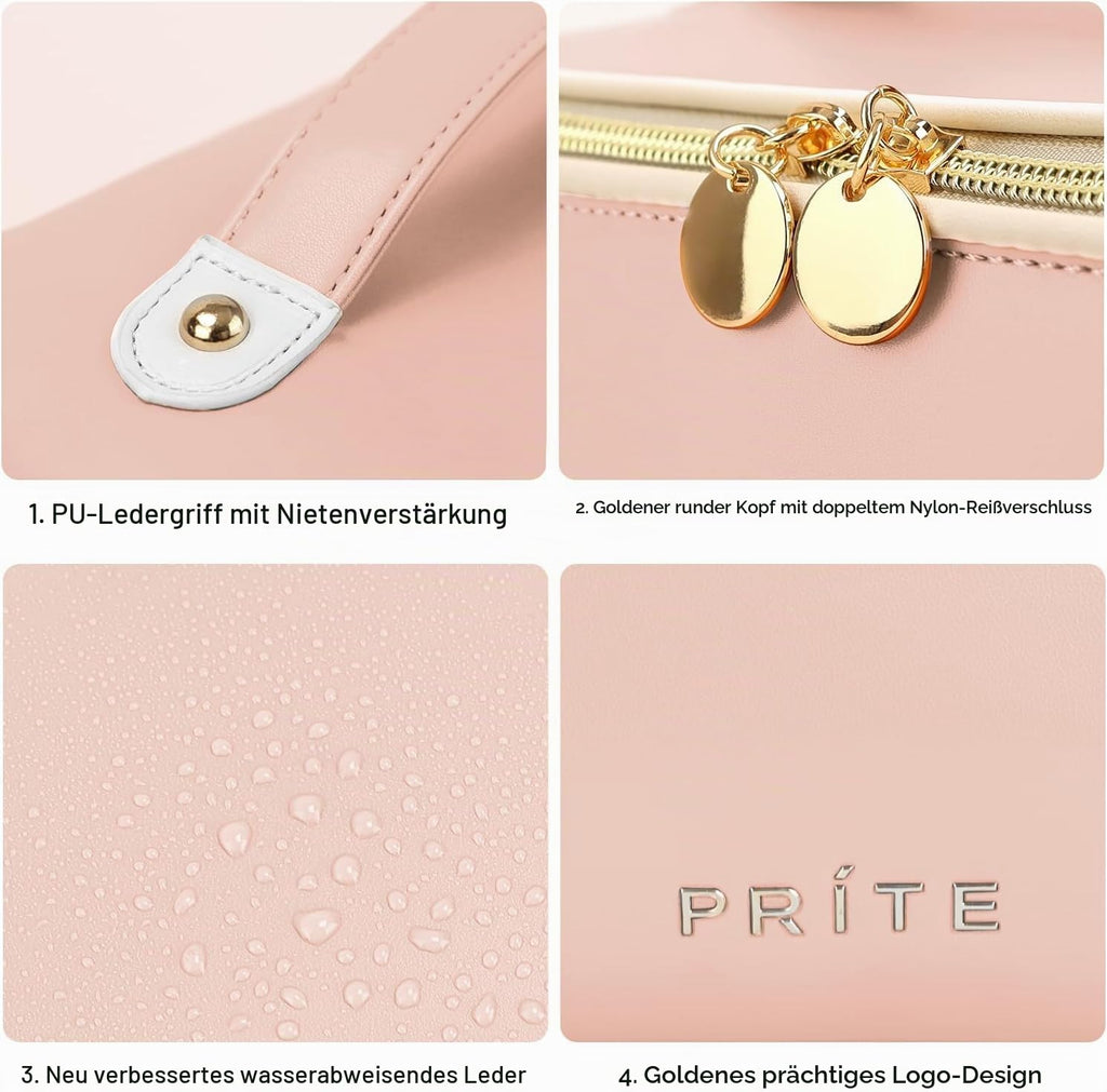 Prite Kosmetiktasche Reise Make Up Tasche mit Pinsel-Fächer, Beige, L