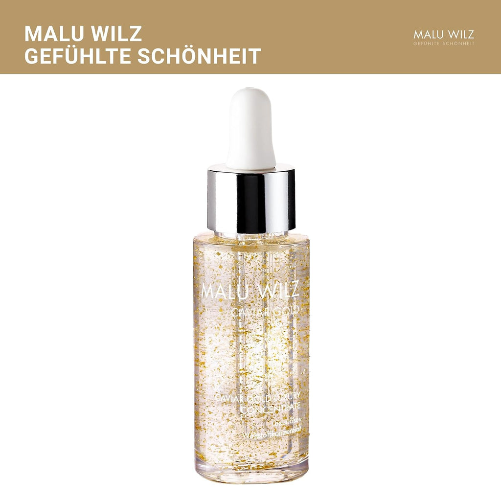 Malu Wilz Caviar Gold Luxury Concentrate 30ml I Anti Falten Serum gegen trockene Haut I Feuchtigkeitspflege mit Kaviar Extrakt & Goldpartikeln für straffe Haut