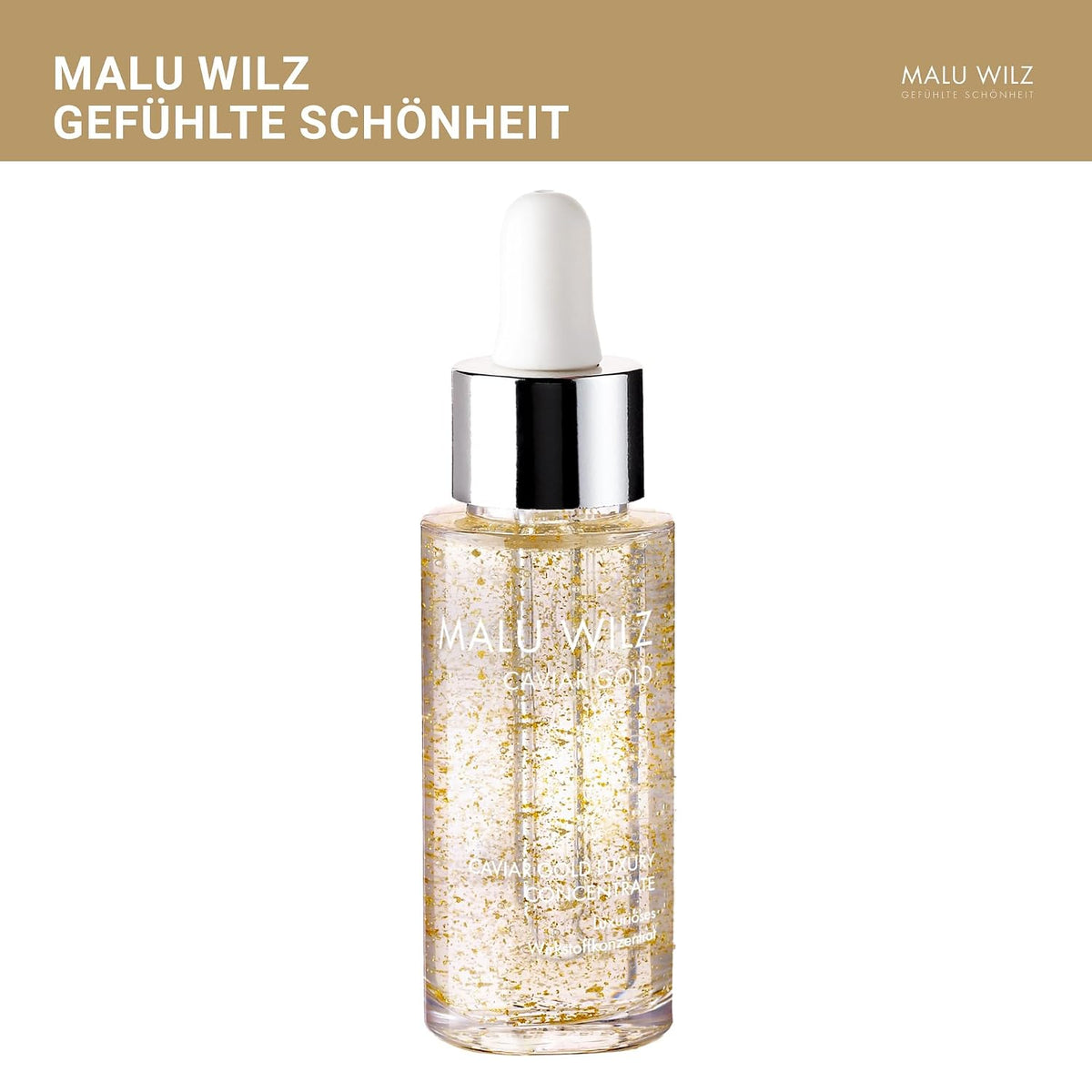 Malu Wilz Caviar Gold Luxury Concentrate 30ml I Anti Falten Serum gegen trockene Haut I Feuchtigkeitspflege mit Kaviar Extrakt & Goldpartikeln für straffe Haut