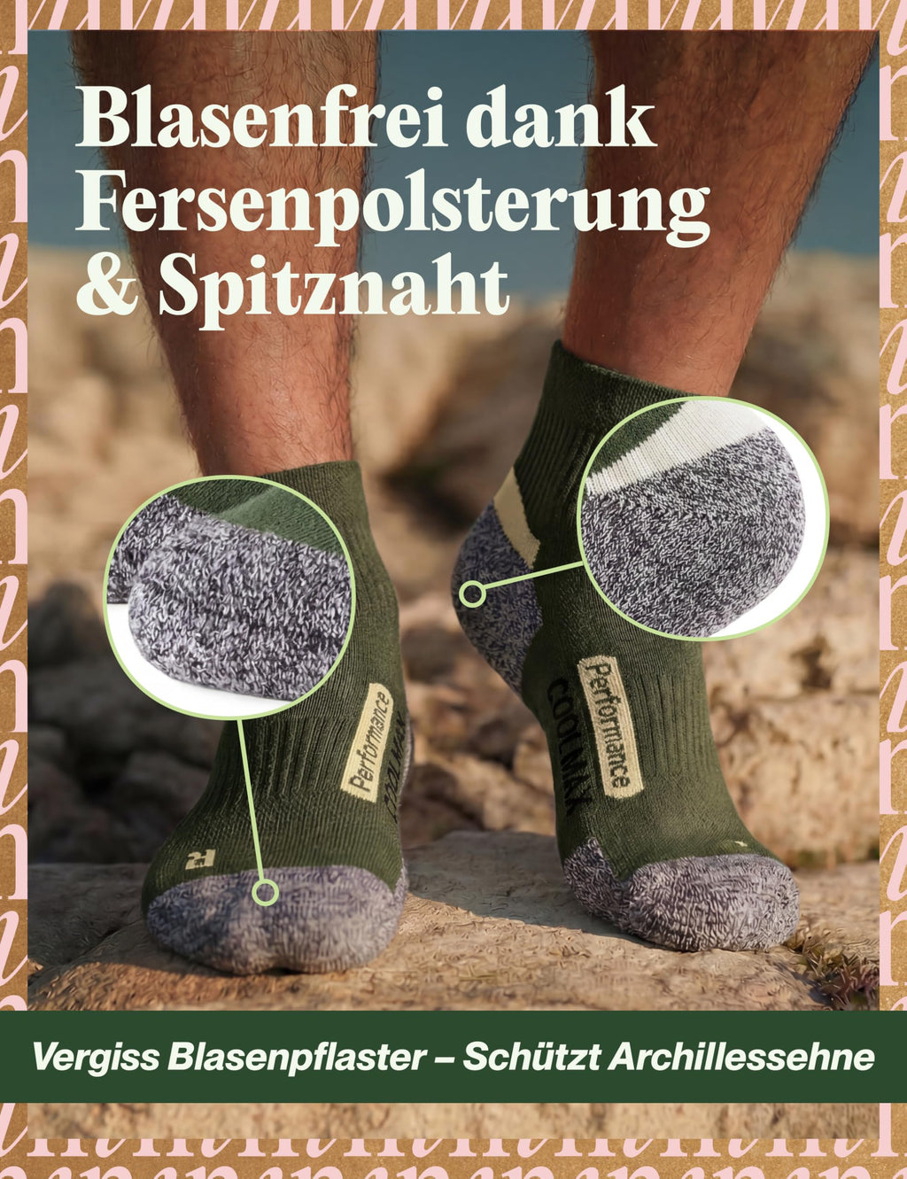 Piarini 2 Paar Coolmax Wandersocken Sommer Kurz, Atmungsaktiv, Anti Blasen & Geposltert - Outdoor Trekkingsocken Damen Herren - Gr. 35-38 bis 47-50