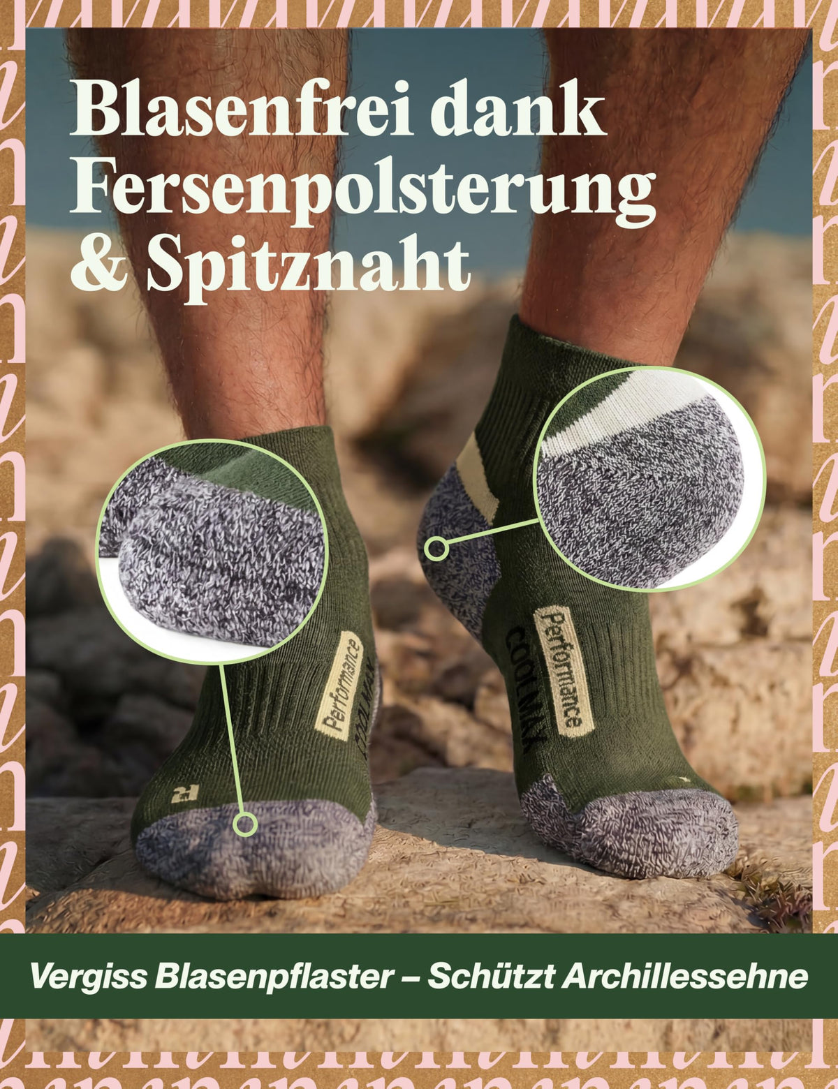Piarini 2 Paar Coolmax Wandersocken Sommer Kurz, Atmungsaktiv, Anti Blasen & Geposltert - Outdoor Trekkingsocken Damen Herren - Gr. 35-38 bis 47-50