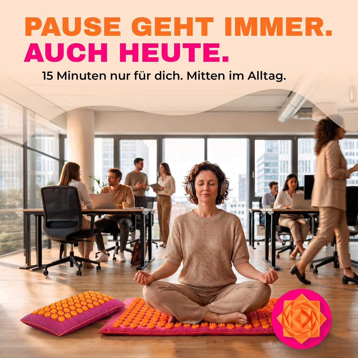 Glanzstück Berlin® Akupressurmatte XL – Set mit Kissen, Tragetasche & Reise-Rosette, 6.850 Blütenspitzen für Rücken, Nacken & Ganzkörper | 72 × 42 cm | Designed in Berlin