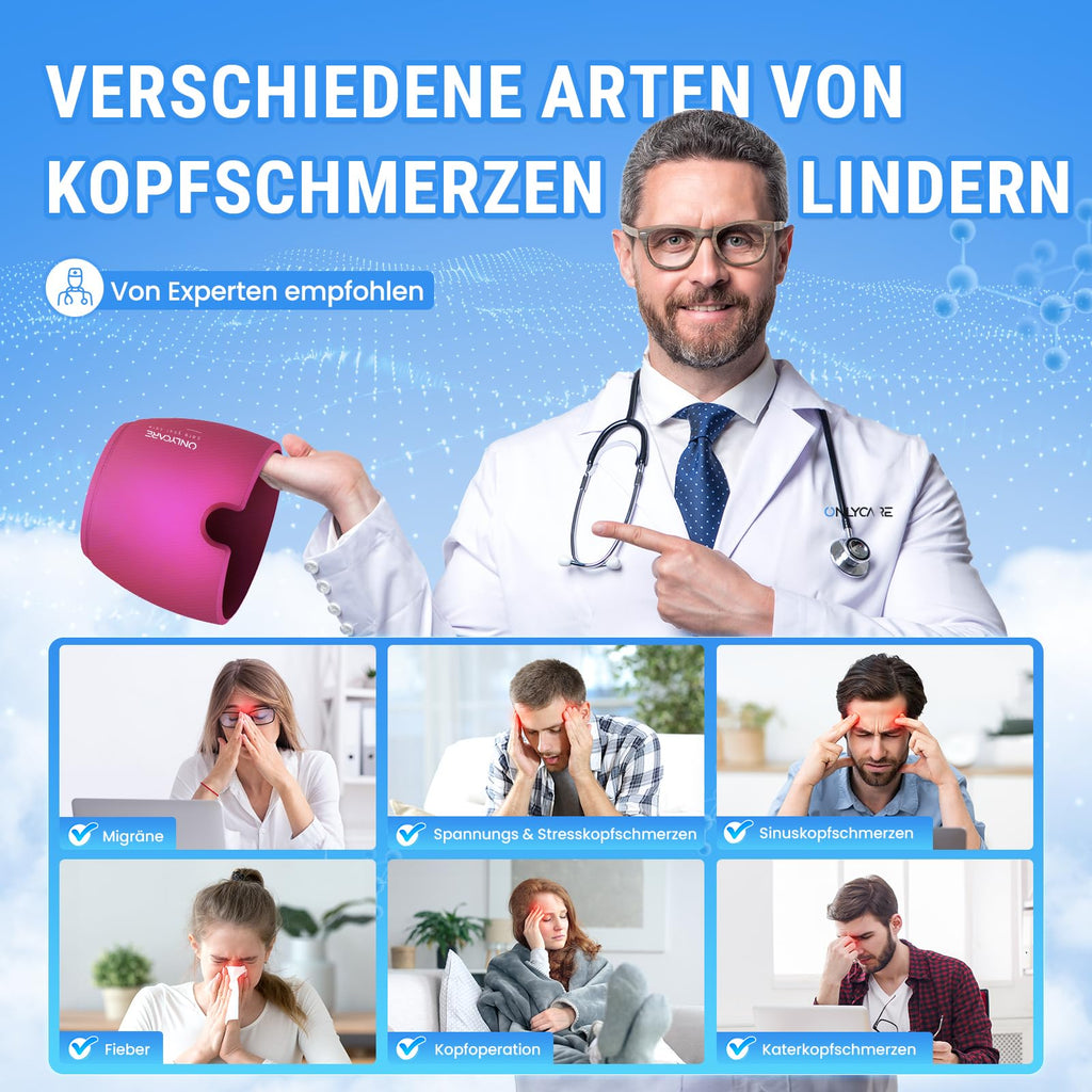 ONLYCARE Migräne Maske, Upgraded Kühlmaske Schlafmaske Kühlmütze Kühlhaube
