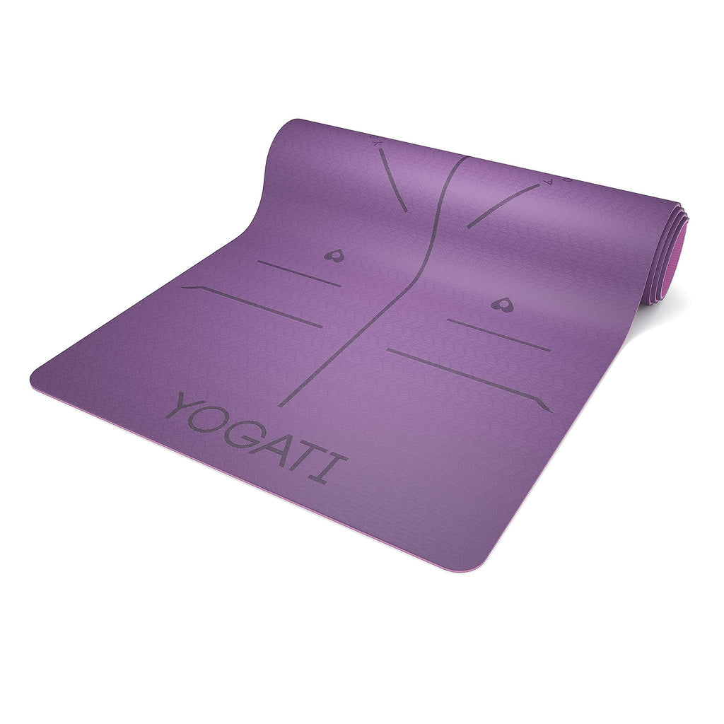 YOGATI Yogamatte rutschfest Schadstofffrei, mit Tragegurt. Yoga Matte mit Ausrichtungslinien. Ideal Yogamatten als Gymnastikmatte, Sportmatte, Fitnessmatte, Jogamatte - Yoga mat