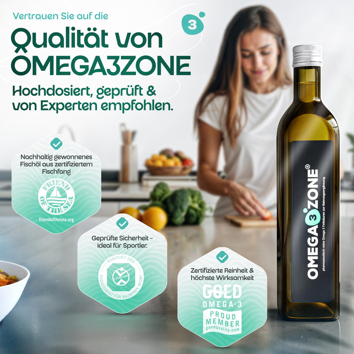 omega3zone Omega 3 Fischöl flüssig | 5400 mg pro Portion | Zitrone