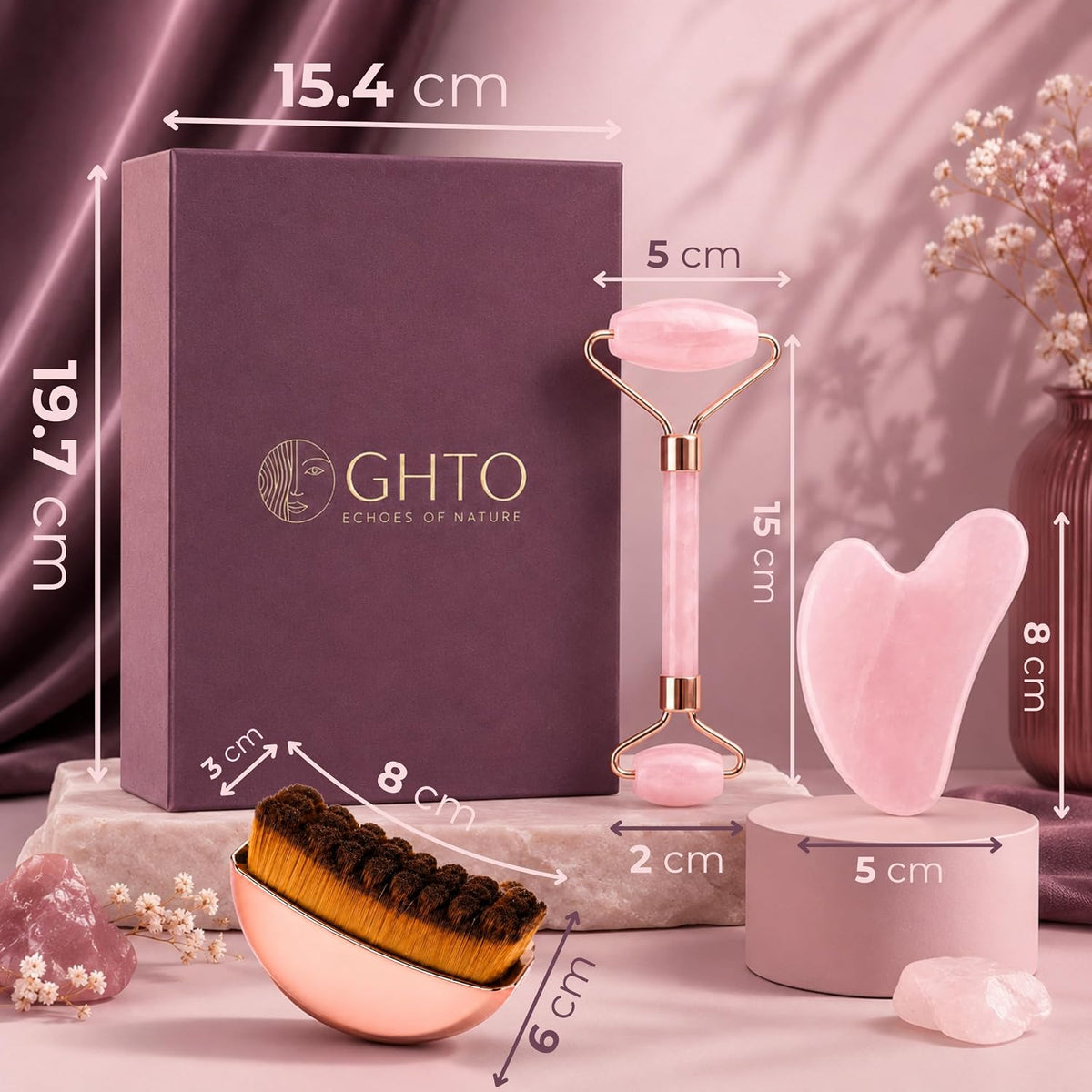 Premium Naturstein Gesichtspflege Set Gua Sha Stein Gesichtsroller Gesichtsbürste Lymphbürste Massagebürste Lymphdrainagebürste für Gesicht