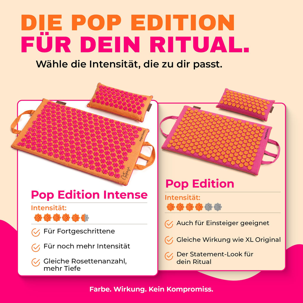 Glanzstück Berlin® Akupressurmatte XL – Set mit Kissen, Tragetasche & Reise-Rosette, 6.850 Blütenspitzen für Rücken, Nacken & Ganzkörper | 72 × 42 cm | Designed in Berlin