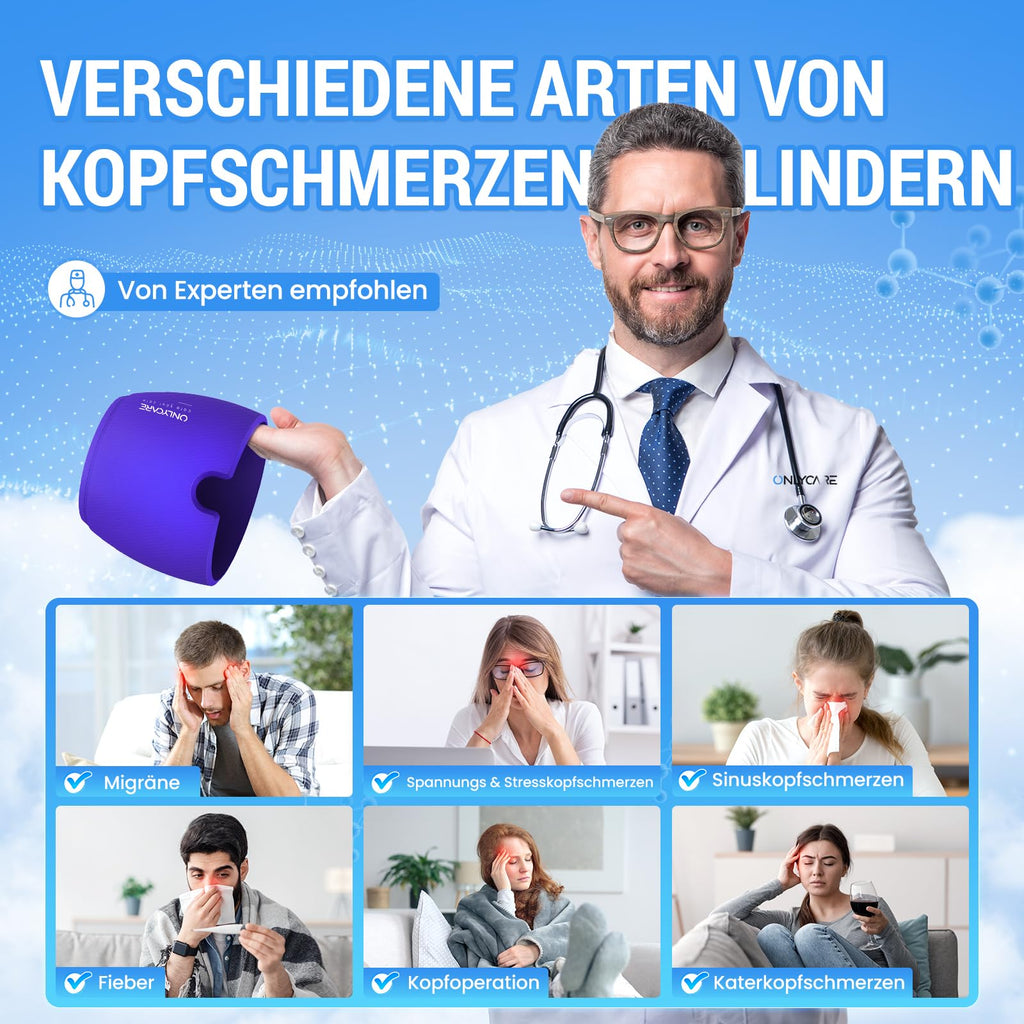 ONLYCARE Migräne Maske, Upgraded Kühlmaske Schlafmaske Kühlmütze Kühlhaube