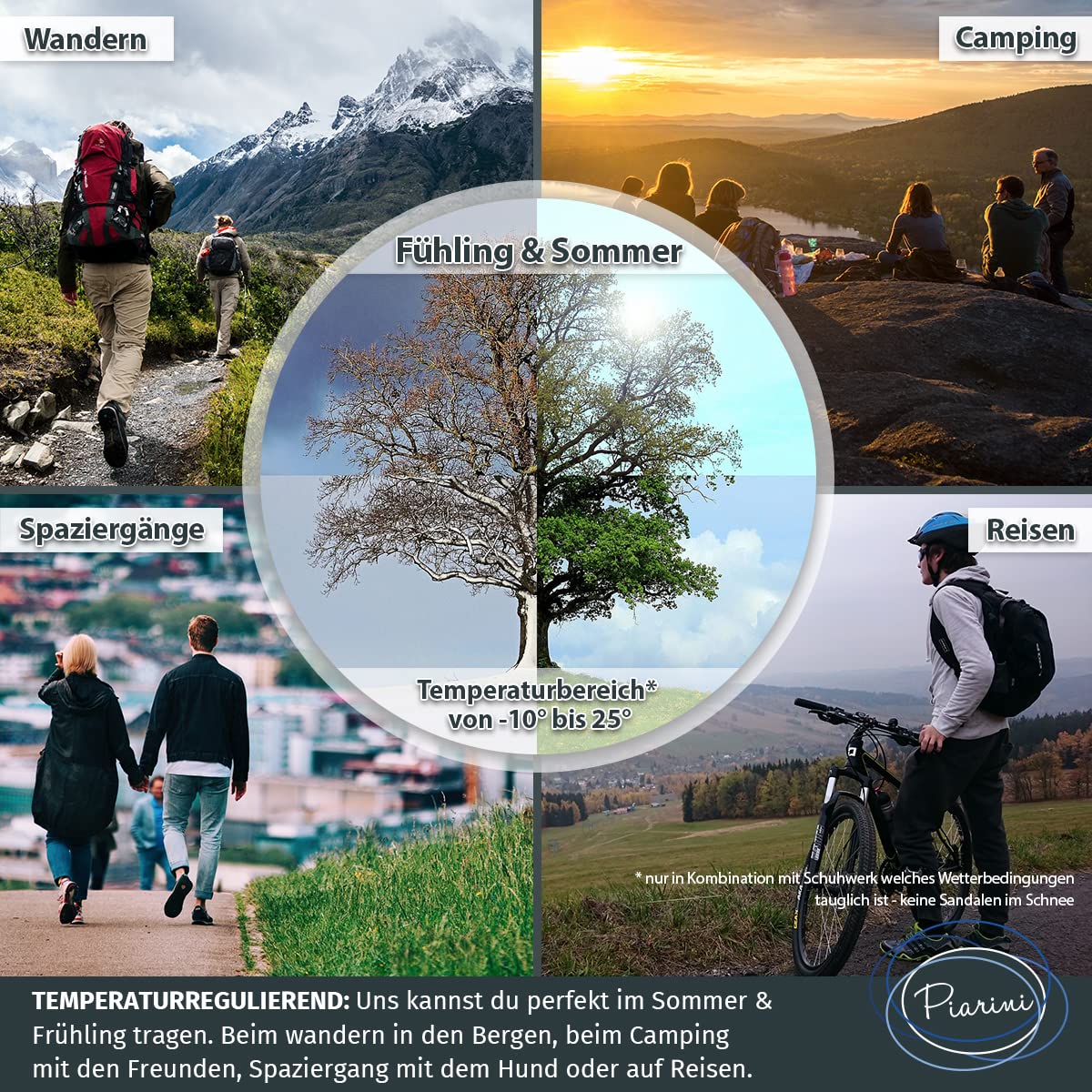 Piarini 2 Paar Coolmax Wandersocken Sommer Kurz, Atmungsaktiv, Anti Blasen & Geposltert - Outdoor Trekkingsocken Damen Herren - Gr. 35-38 bis 47-50