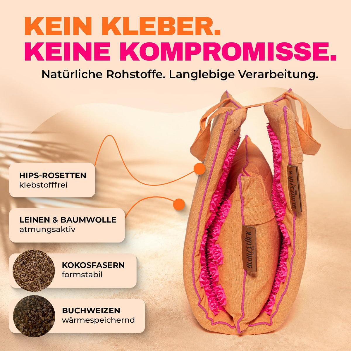 Glanzstück Berlin® Akupressurmatte XL – Set mit Kissen, Tragetasche & Reise-Rosette, 6.850 Blütenspitzen für Rücken, Nacken & Ganzkörper | 72 × 42 cm | Designed in Berlin