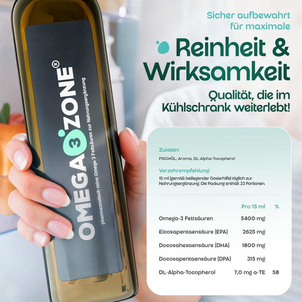 omega3zone Omega 3 Fischöl flüssig | 5400 mg pro Portion | Zitrone